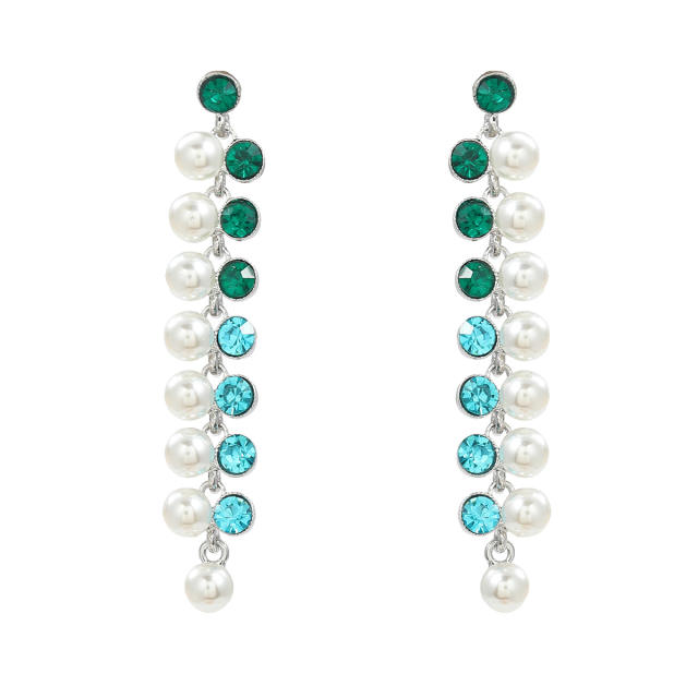 Delicate colorful glass crystal pearl bead chain dangle earrings