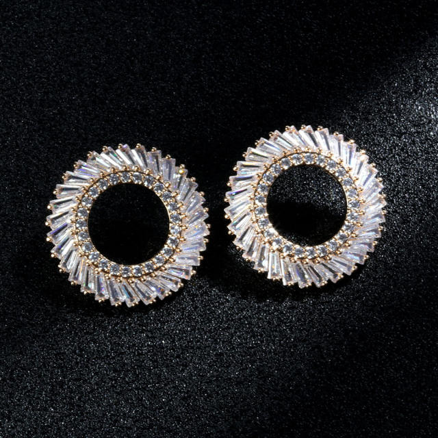 925 needle dlicate pave setting AAA cubic zircon circle earrings