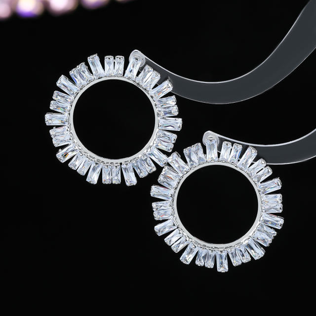 Super shiny pave setting cubic zircon circle women earrings