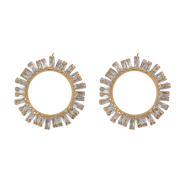 Super shiny pave setting cubic zircon circle women earrings