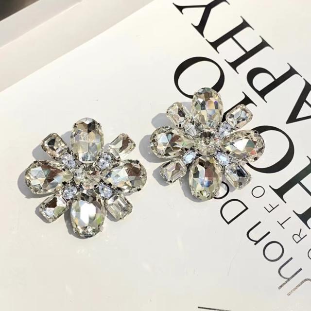 Chunky colorful glass crystal statement flower earrings for women