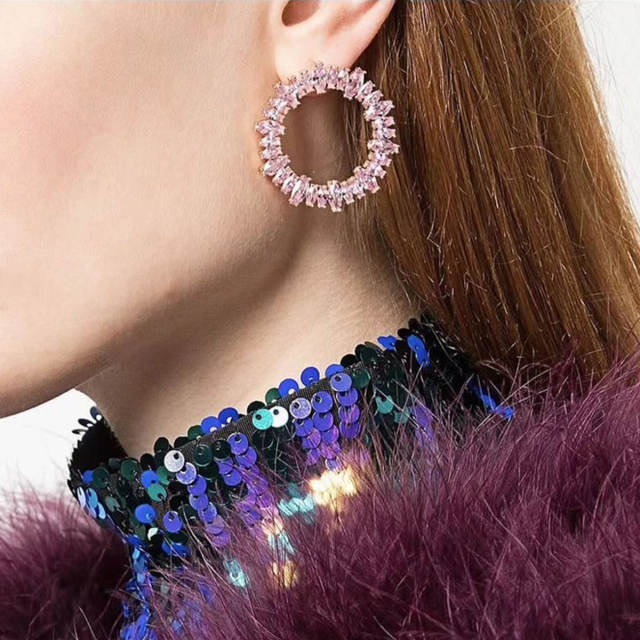 Super shiny pave setting cubic zircon circle women earrings