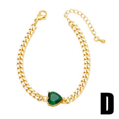 Gold color cuban link chain green cubic zircon bear heart copper bracelet