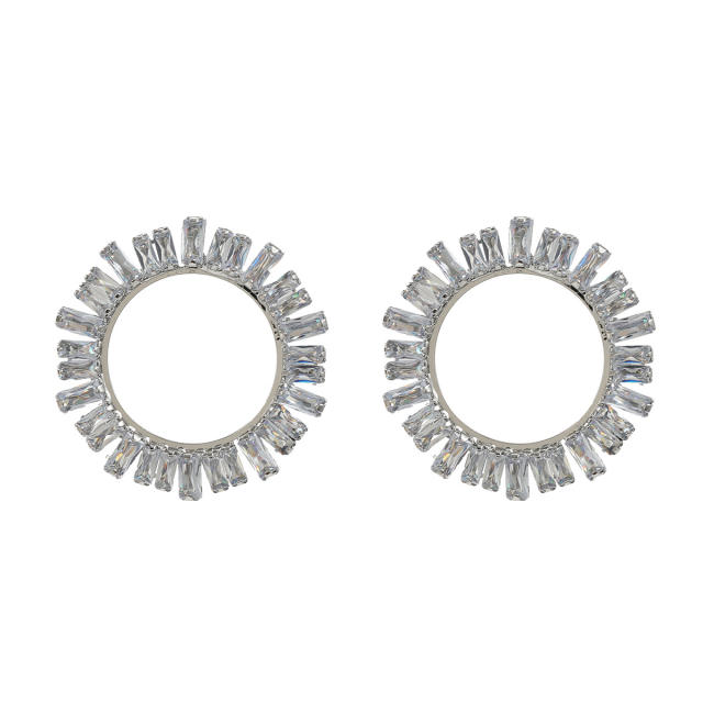 Super shiny pave setting cubic zircon circle women earrings