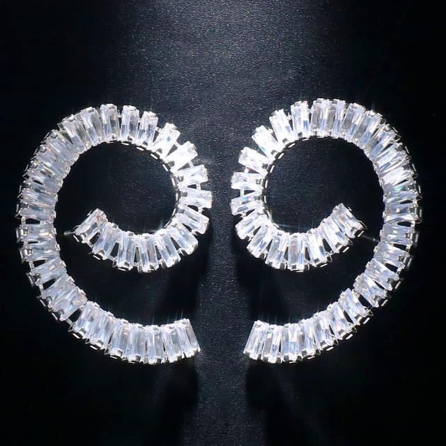 Delicate sprial shape pave setting cubic zircon diamond earrings