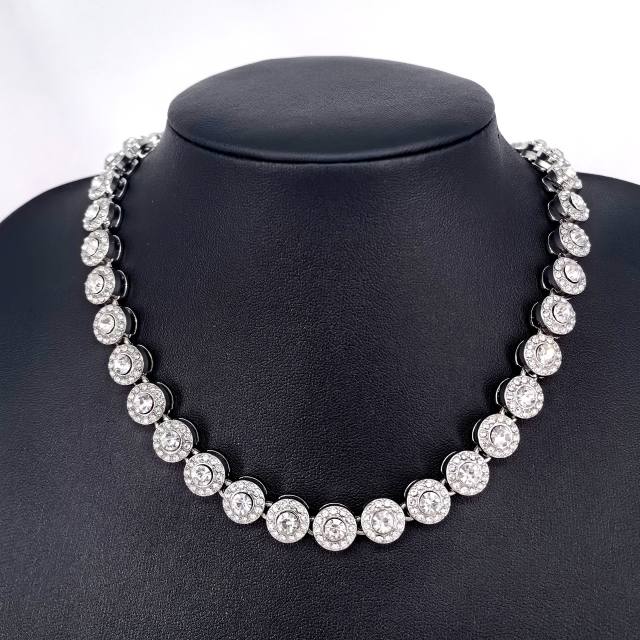 10mm round rhinestone delicate alloy chain necklace bracelet
