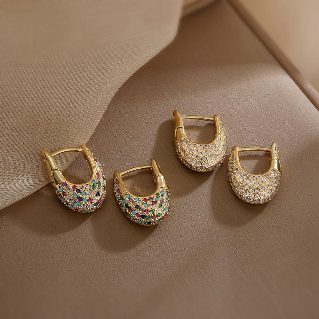 18K real gold plated copper pave setting cubic zircon U shape women earrings