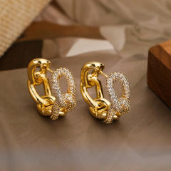 INS luxury pave setting cubic zircon gold plated copper earrings