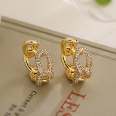 INS luxury pave setting cubic zircon gold plated copper earrings