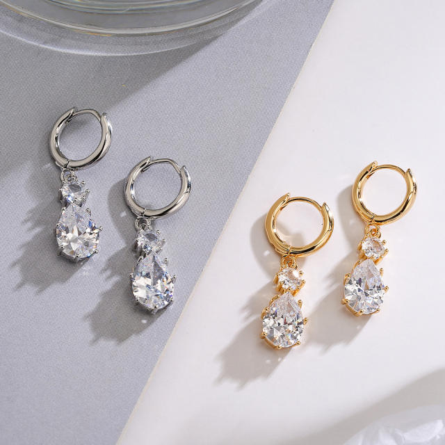 INS cubic zircon drop copper dangle earrings