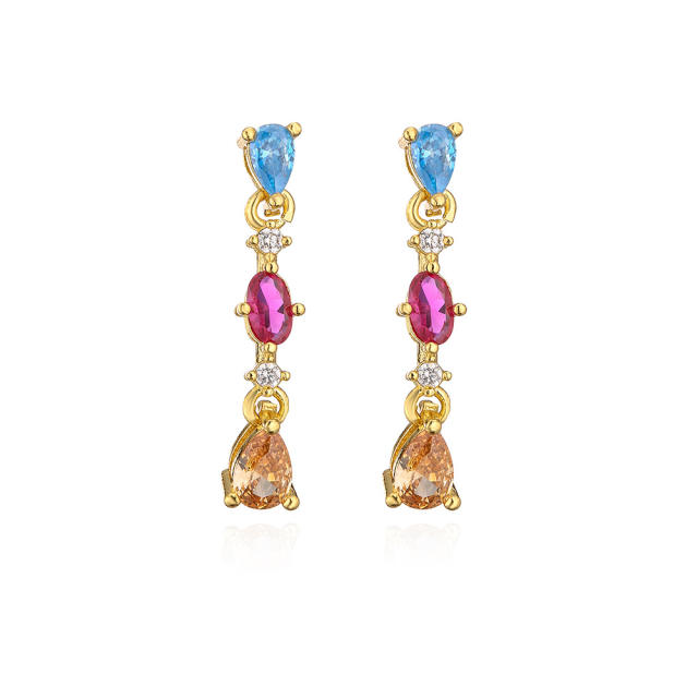 Delicate colorful cubic zircon gold plated copper earrings
