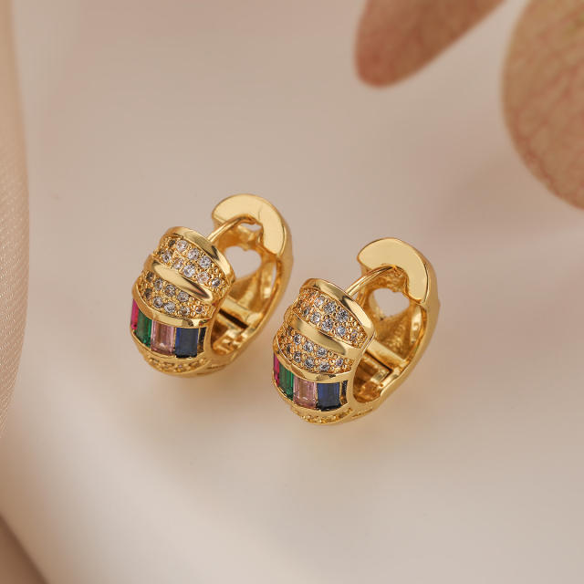 18KG chunky cubic zircon setting copper huggie earrings