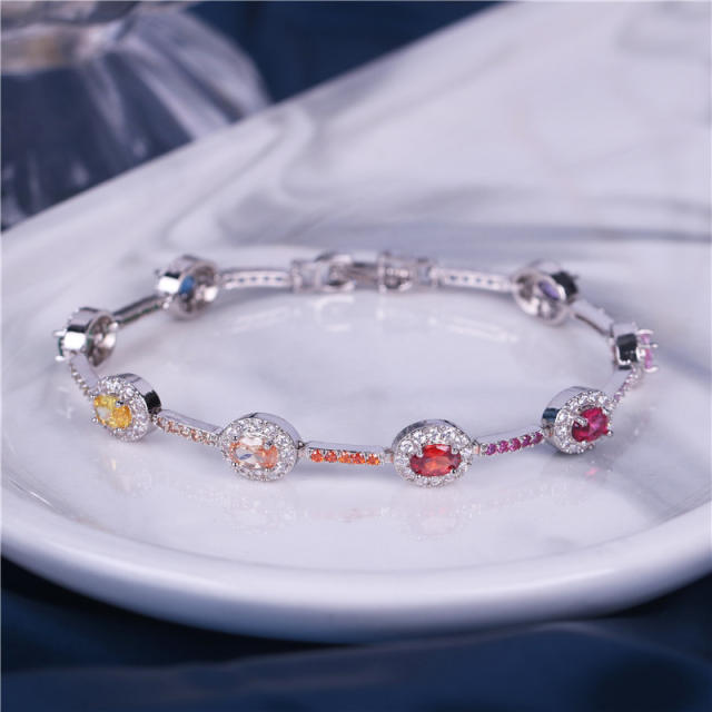 Delicate rainbow cubic zircon copper tennis bracelet for women