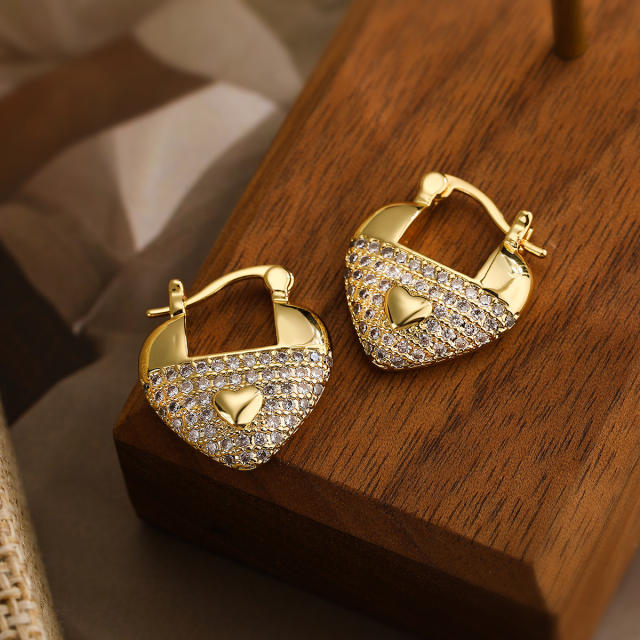 18KG luxury pave setting cubic zircon V shape copper earrings
