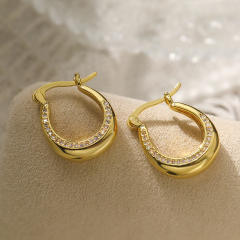 Delicate pave setting cubic zircon geometric copper earrings