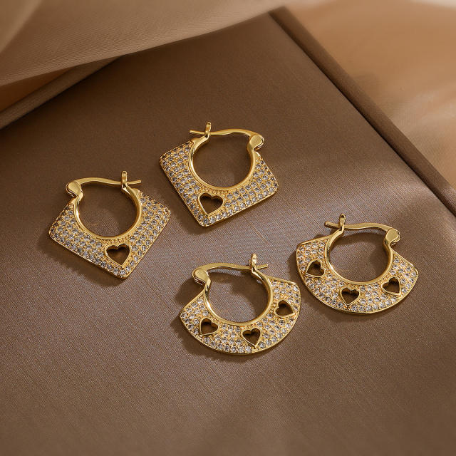 18KG geometric diamond copper earrings