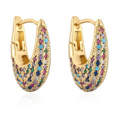 18K real gold plated copper pave setting cubic zircon U shape women earrings