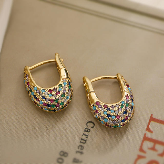 18K real gold plated copper pave setting cubic zircon U shape women earrings