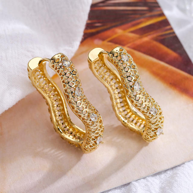 INS real gold plated cubic zircon diamond copper earrings