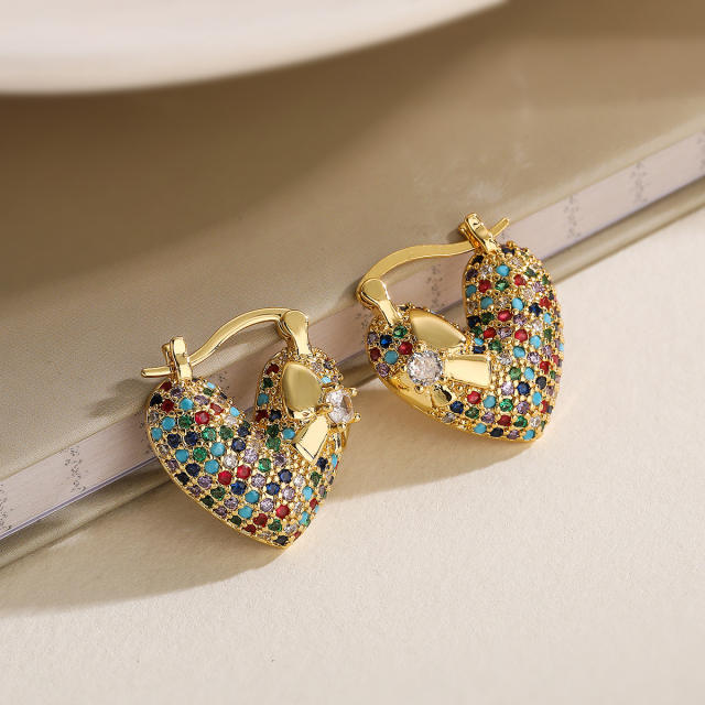 18KG luxury pave setting cubic zircon V shape copper earrings