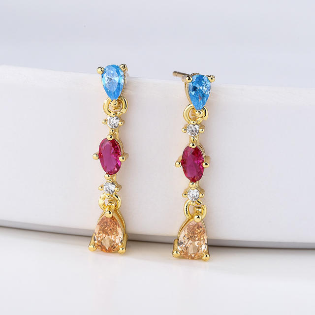 Delicate colorful cubic zircon gold plated copper earrings