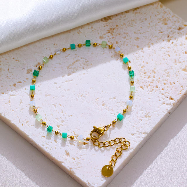 INS personality colorful cubic zircon evil eye stainless steel bracelet