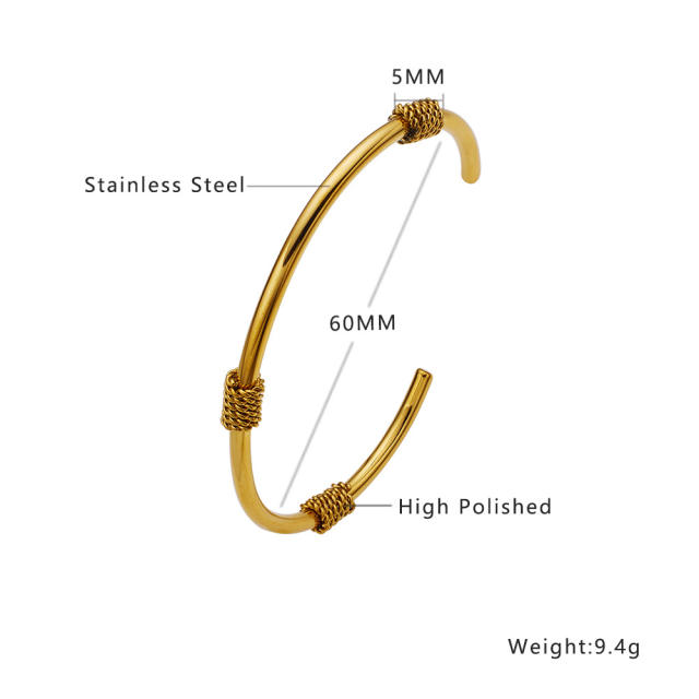 Hot sale knotted frosted stainless steel cuff bangles