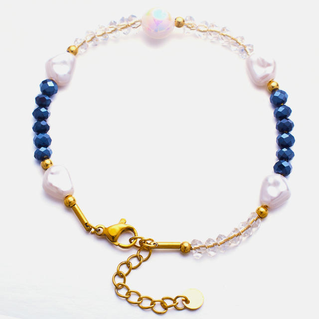 Boho colorful bead pearl bead stainless steel bracelet for women