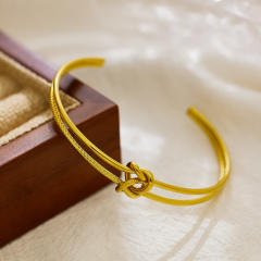 Hot sale knotted frosted stainless steel cuff bangles