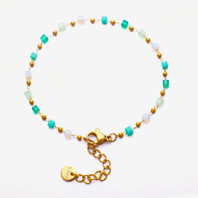 INS personality colorful cubic zircon evil eye stainless steel bracelet