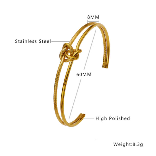 Hot sale knotted frosted stainless steel cuff bangles