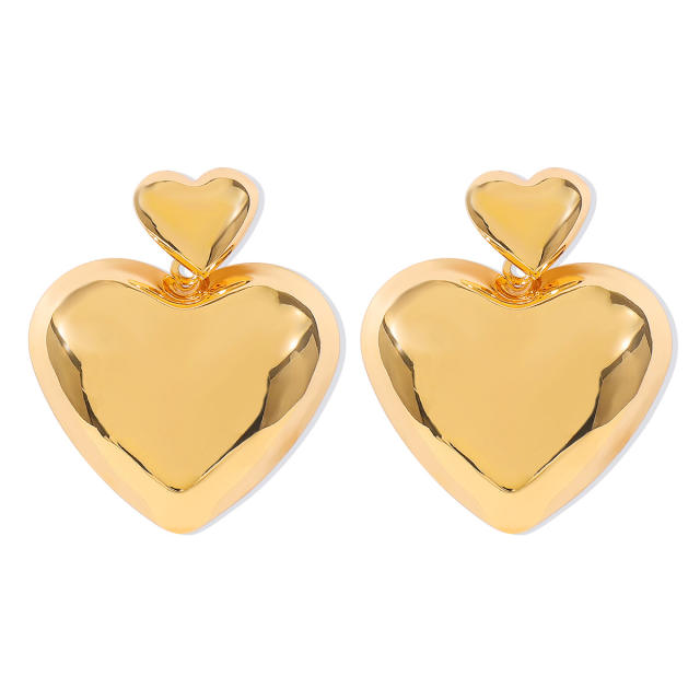 Chunky heart gold silver color alloy earrings for women