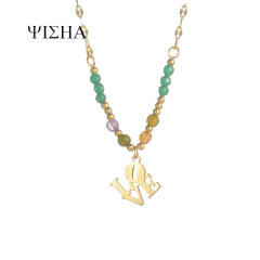 18KG boho colorful natural stone bead stainless steel necklace