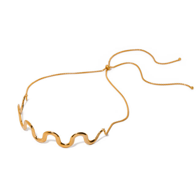 18K real gold plated wave design stainless steel choker necklace