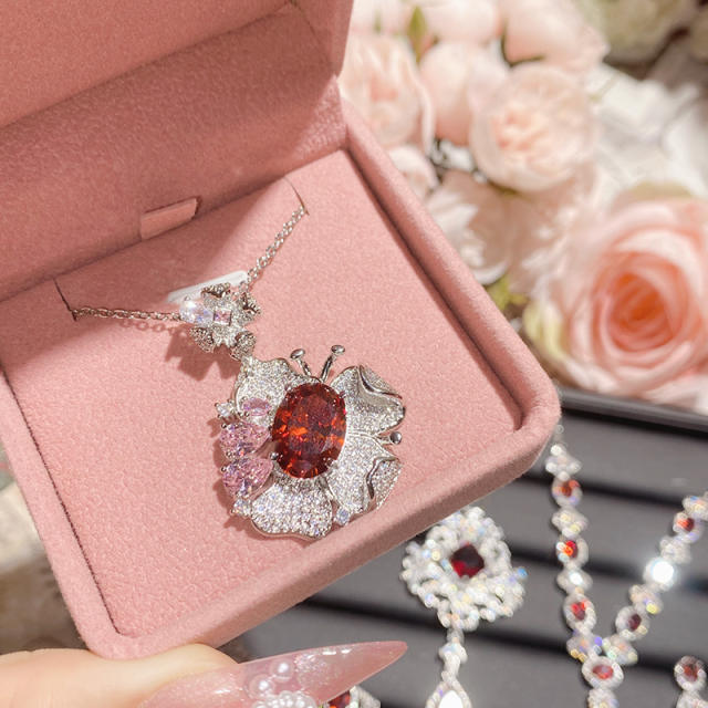 Delicate ruby cubic zircon statement necklace earrings rings collection