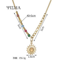 18KG boho colorful natural stone bead stainless steel necklace