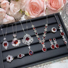 Delicate ruby cubic zircon statement necklace earrings rings collection