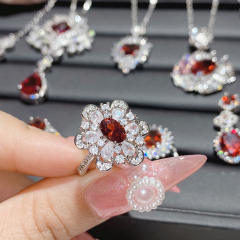 Delicate ruby cubic zircon statement necklace earrings rings collection