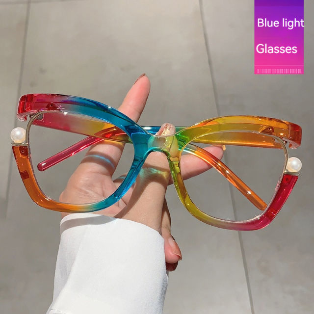 INS unique rainbow color pearl bead blue light glasses for women reading glasses