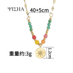 18KG boho colorful natural stone bead stainless steel necklace