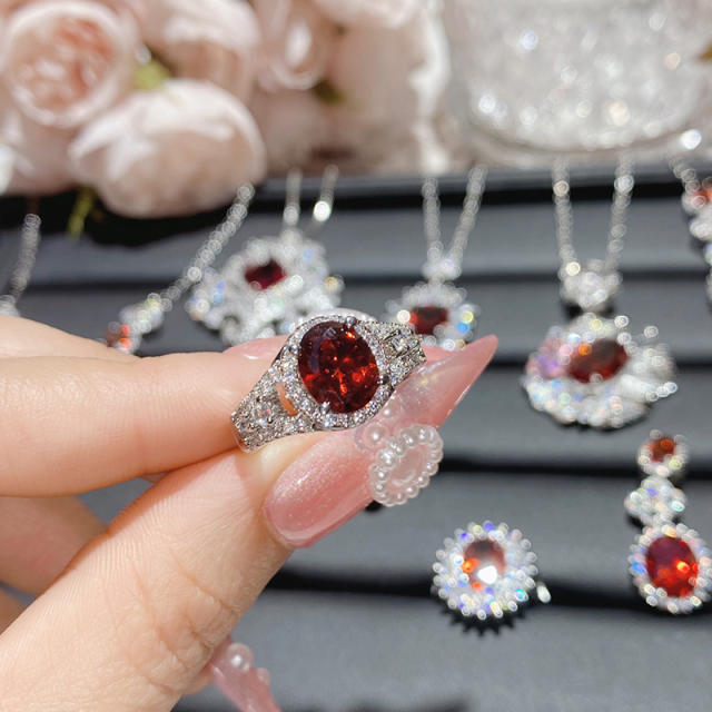 Delicate ruby cubic zircon statement necklace earrings rings collection