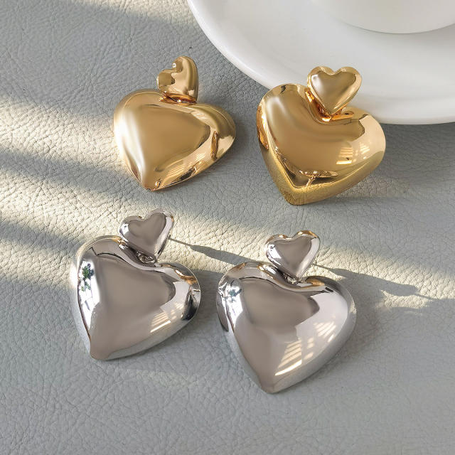 Chunky heart gold silver color alloy earrings for women