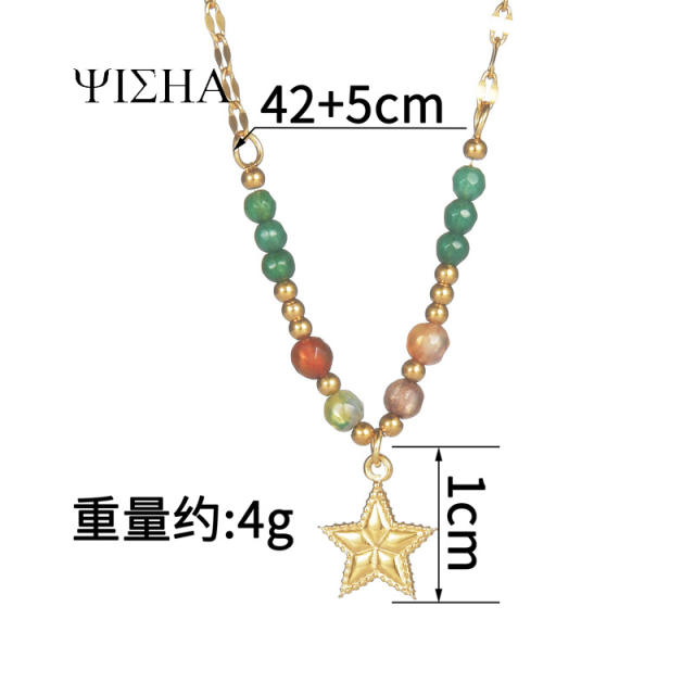 18KG boho colorful natural stone bead stainless steel necklace