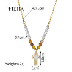 18KG boho colorful natural stone bead stainless steel necklace