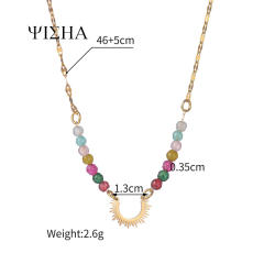 18KG boho colorful natural stone bead stainless steel necklace