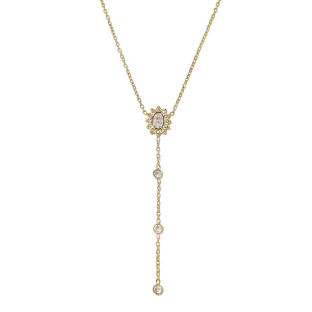 Dainty diamond sunflower Y shape stainless steel necklace
