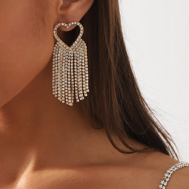 Delicate diamond heart tassel wedding prom earrings for women