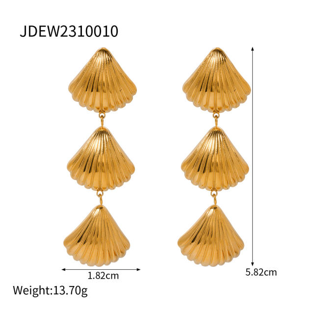 18KG ocean series shell design stainless steel earrings