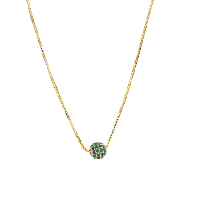 Chic colorful cubic zircon diamond ball bead copper necklace