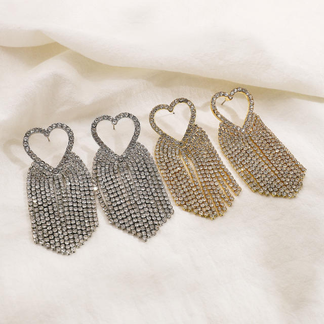 Delicate diamond heart tassel wedding prom earrings for women